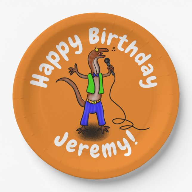 Plato De Papel Canto gracioso de lagarto con personalizado de mic (Anverso)