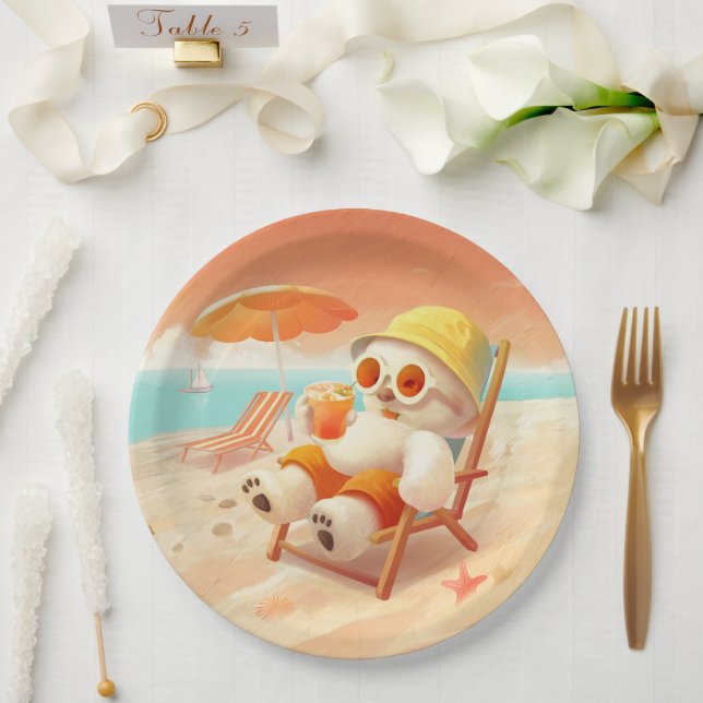 Plato De Papel Canto sonriente - Modo playa activado (Boda)