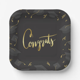 Plato De Papel Cap & Confetti Graduation Congrats