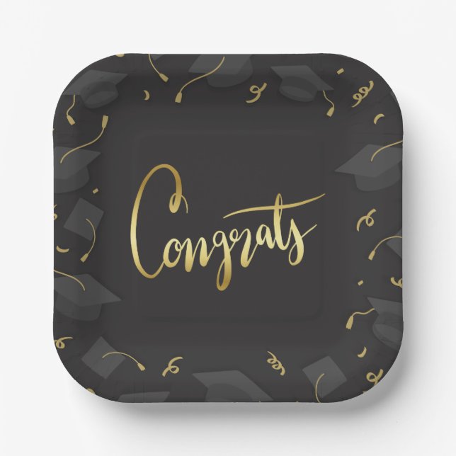 Plato De Papel Cap & Confetti Graduation Congrats (Anverso)