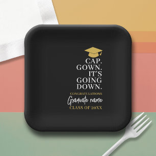 Plato De Papel Cap Gown está cayendo - Nombrar a la graduación mo