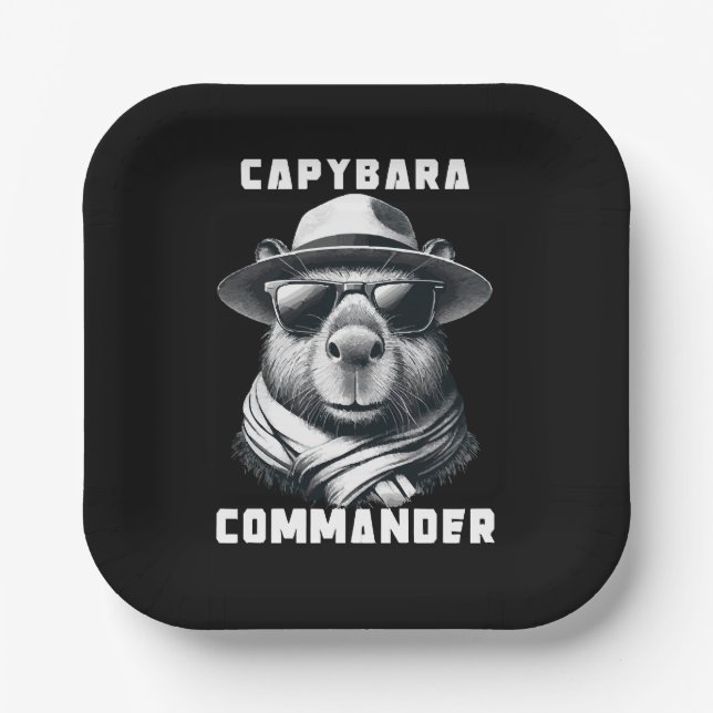 Plato De Papel Capibara Con Gafas De Sol Capy Comandante (Anverso)
