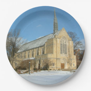 Plato De Papel Capilla Harbison en invierno en el Grove City Coll