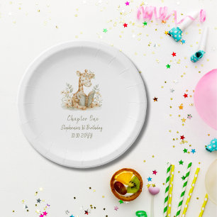 Plato De Papel Capítulo Uno Giraffe con Fiesta del primer cumplea