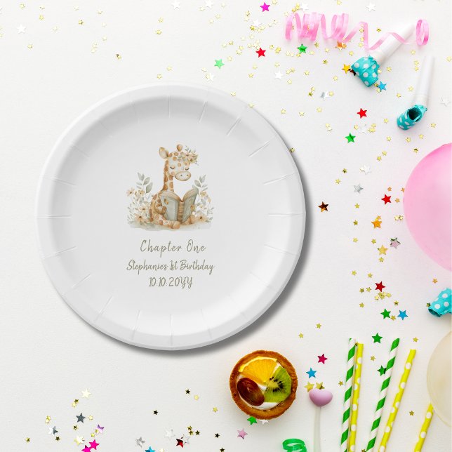 Plato De Papel Capítulo uno Jirafa con Libro  Fiesta de cumpleaño (Subido por el creador)
