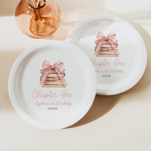 Plato De Papel Capítulo Uno Lazo Rosa Libros Fiesta de Cumpleaños (Subido por el creador)