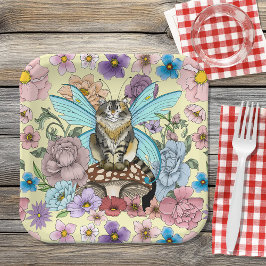 Plato De Papel Caprichosa gata hada atigrada pastel Floral Fantas