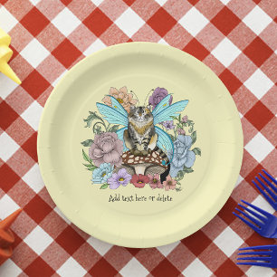 Plato De Papel Caprichosa gata hada atigrada pastel Floral Fantas
