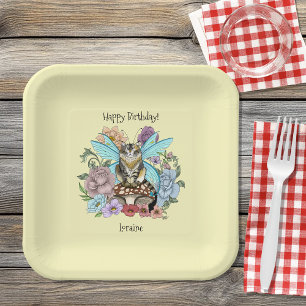 Plato De Papel Caprichosa gata hada atigrada pastel Floral Fantas