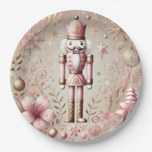 Plato De Papel Caprichoso Cascanueces Pastel Rosa y Dorado Elegan
