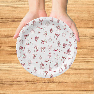 Plato De Papel Caprichoso Dibujado a Mano Garabato Rojo