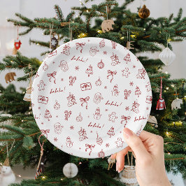 Plato De Papel Caprichoso Dibujado a Mano Garabato Rojo
