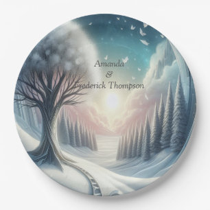 Plato De Papel Capturar escena Art Winter y cristales de nieve y