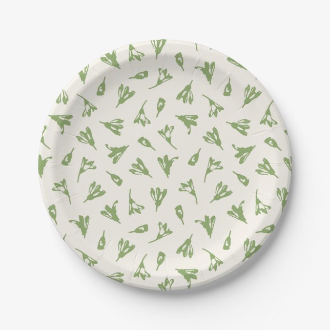 Plato De Papel Capullos de flores verde salvia delicados (Anverso)