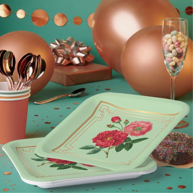 Plato De Papel Capullos de Rosa Roja (Multi)