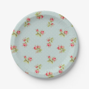 Plato De Papel Capullos de rosa rosados en las placas del papel