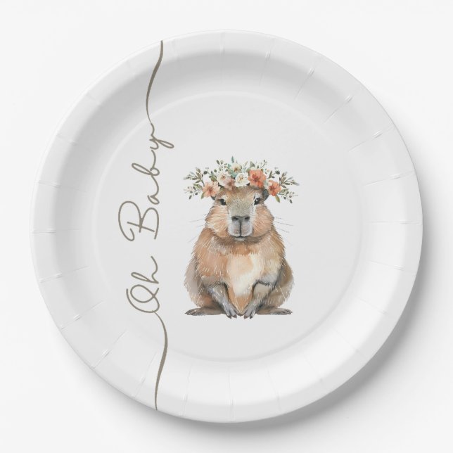 Plato De Papel Capybara Baby Shower • Oh Baby Wildflower (Anverso)