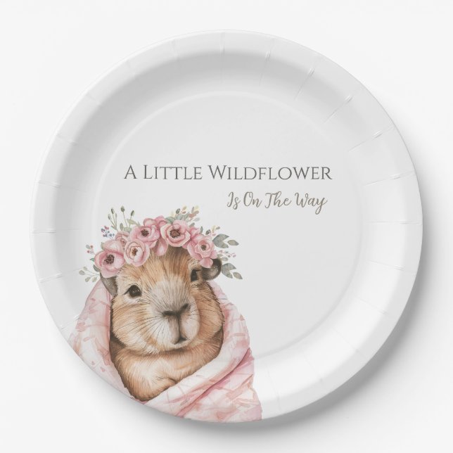Plato De Papel Capybara Baby Shower • Wildflower Paper Plate (Anverso)