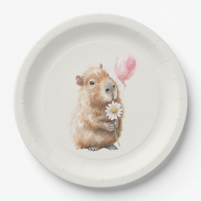 Plato De Papel Capybara Birthday • Cute Animal Party Supply (Anverso)