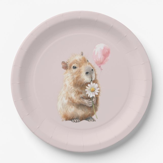 Plato De Papel Capybara Birthday Plate • Cute Animal Party Supply (Anverso)