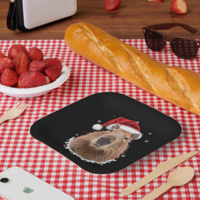 Plato De Papel Capybara Divertida Navidad  (Picnic)