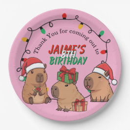 Plato De Papel Capybara rosa cumpleaños navidad