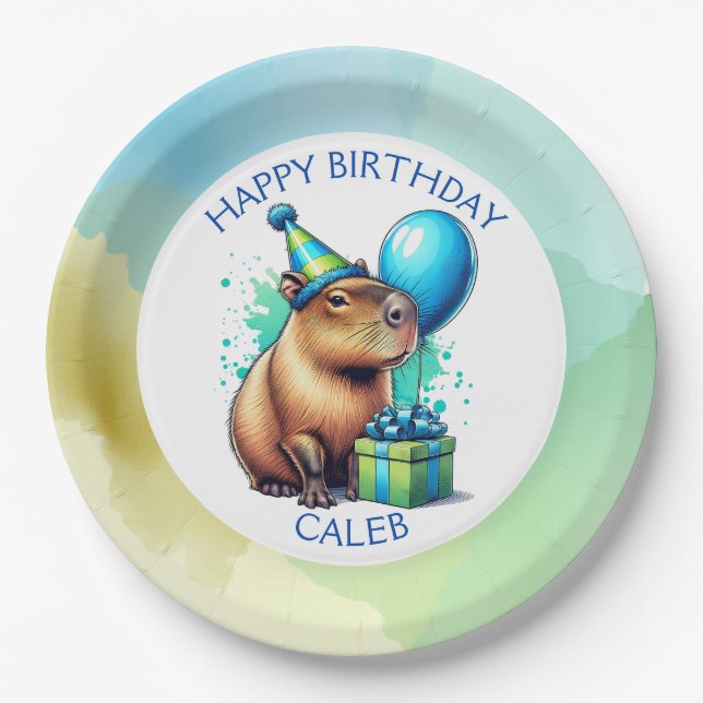 Plato De Papel  Capybara Themed Boy's Birthday Party Personalized (Anverso)