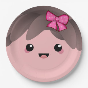 Plato De Papel Cara alegre kawaii muñeca personalizado japonesa r
