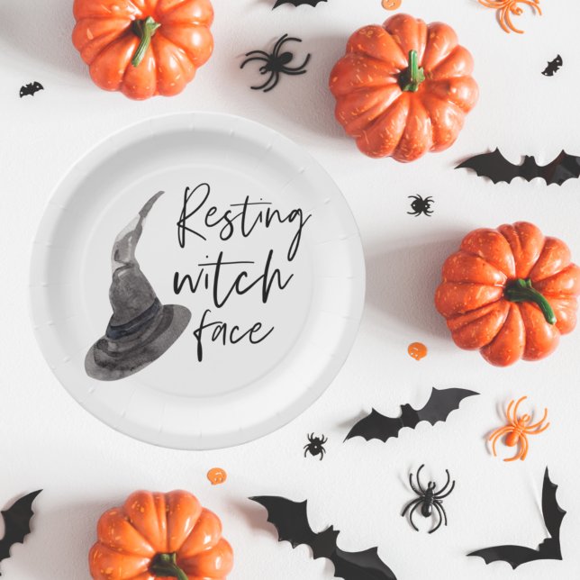 Plato De Papel Cara de bruja en marcha | Feliz Halloween | Cita d (Subido por el creador)