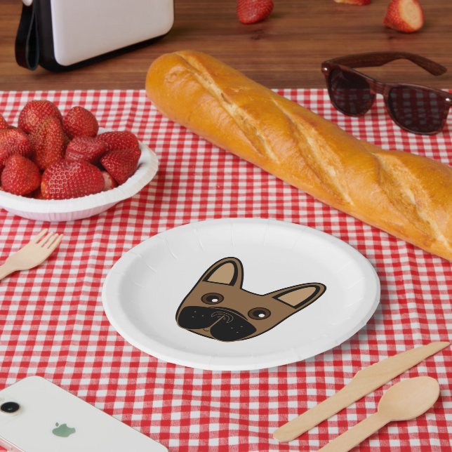 Plato De Papel Cara de Bulldog francés marrón (Picnic)