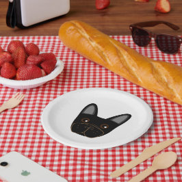 Plato De Papel Cara de Bulldog francesa negra
