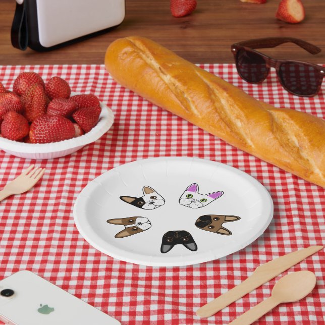 Plato De Papel Cara de Bulldog francesa variada (Picnic)