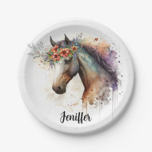 Plato De Papel Cara de caballo con flores