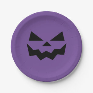 Plato De Papel Cara de calabaza de calabaza morada y negra Jack-o