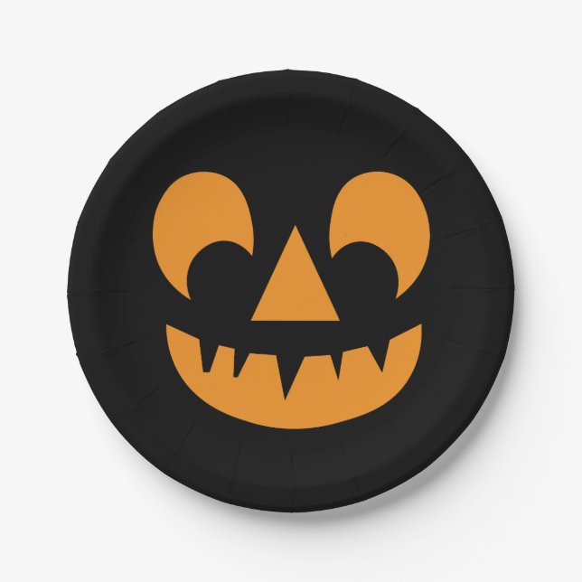 Plato De Papel Cara de calabaza de Jack O Lantern (Anverso)