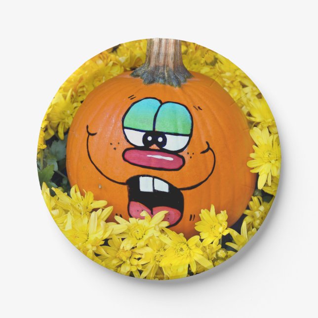 Plato De Papel Cara de calabaza de otoño (Anverso)