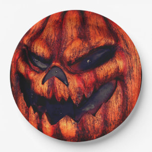 Plato De Papel Cara de calabaza espeluznante de Halloween
