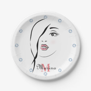 Plato De Papel cara de chica, glamurosa, cara, moderna personaliz