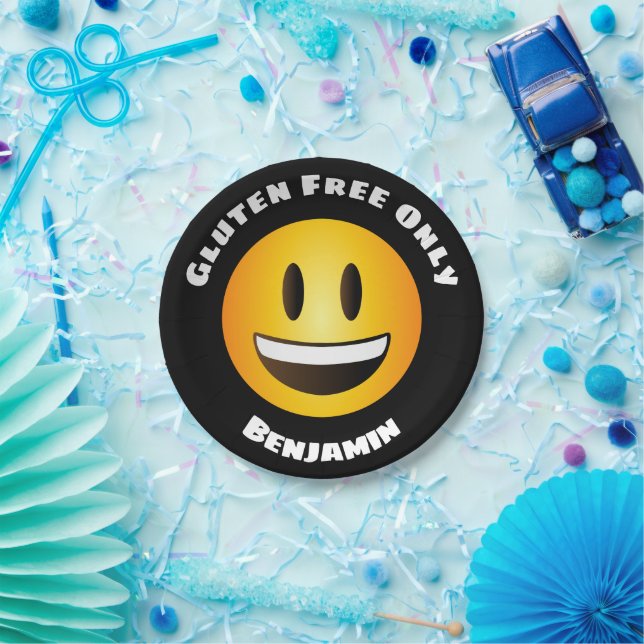 Plato De Papel Cara de Emoji sonriente libre de gluten (Fiesta)