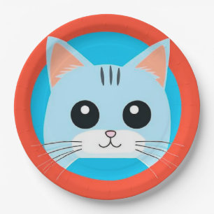 Plato De Papel Cara de gato de dibujos animados linda