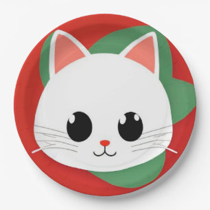 Plato De Papel Cara de gato de dibujos animados linda con diseño 