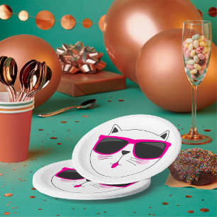 Plato De Papel Cara de gato de Guay con gafas de sol rosadas lind