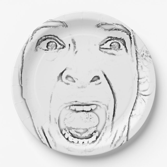 Plato De Papel Cara de griterío asustada hilarante (Anverso)