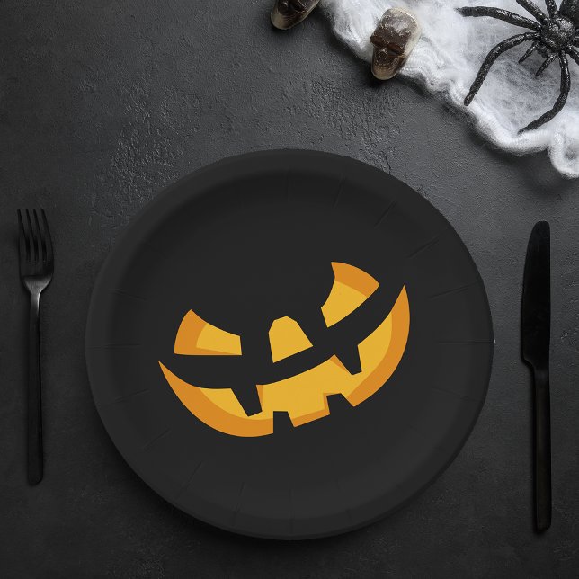 Plato De Papel Cara de Jack-O-Lantern (Jack-O-Lantern Face Paper Plates)