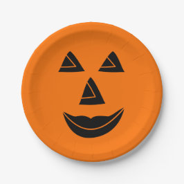 Plato De Papel Cara de la calabaza de Halloween