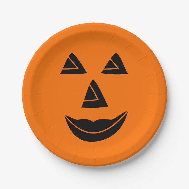 Plato De Papel Cara de la calabaza de Halloween (Anverso)