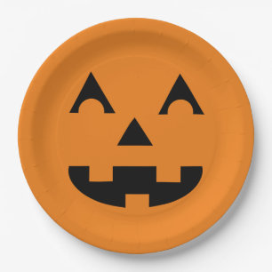 Plato De Papel Cara de la calabaza de la linterna de Halloween