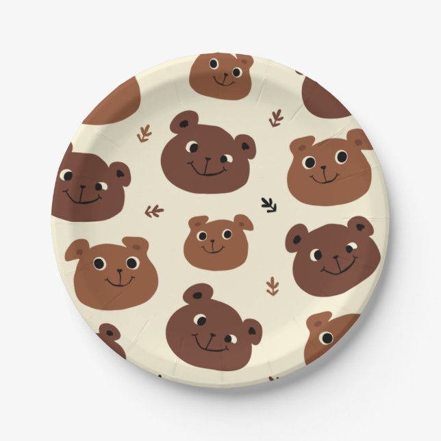 Plato De Papel Cara de oso divertida (Anverso)