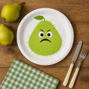 Plato De Papel Cara de pera difusa gruñona Personaje de fruta div