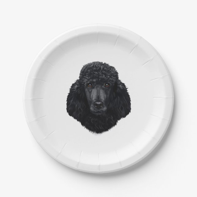 Plato De Papel Cara de perro caniche negro (Anverso)